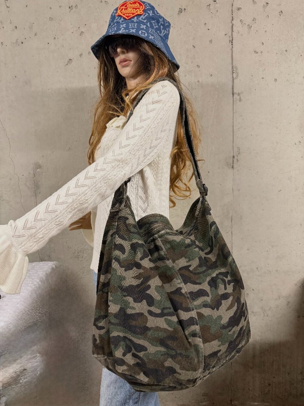 LARGE Canvas Camo Tote / Crossbody Bag